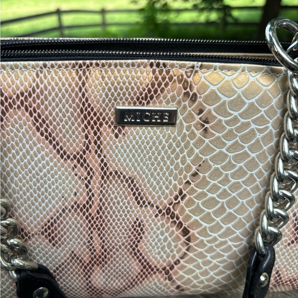 Miche Snakeskin Patterned Beige and Dark Pink Women's Handbag/Shoulder Bag - Picture 4 of 9